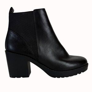 Divided Chunky Heel Ankle Boots Size 9.5 Biker Chic Black Platform Lug Shoe Edgy